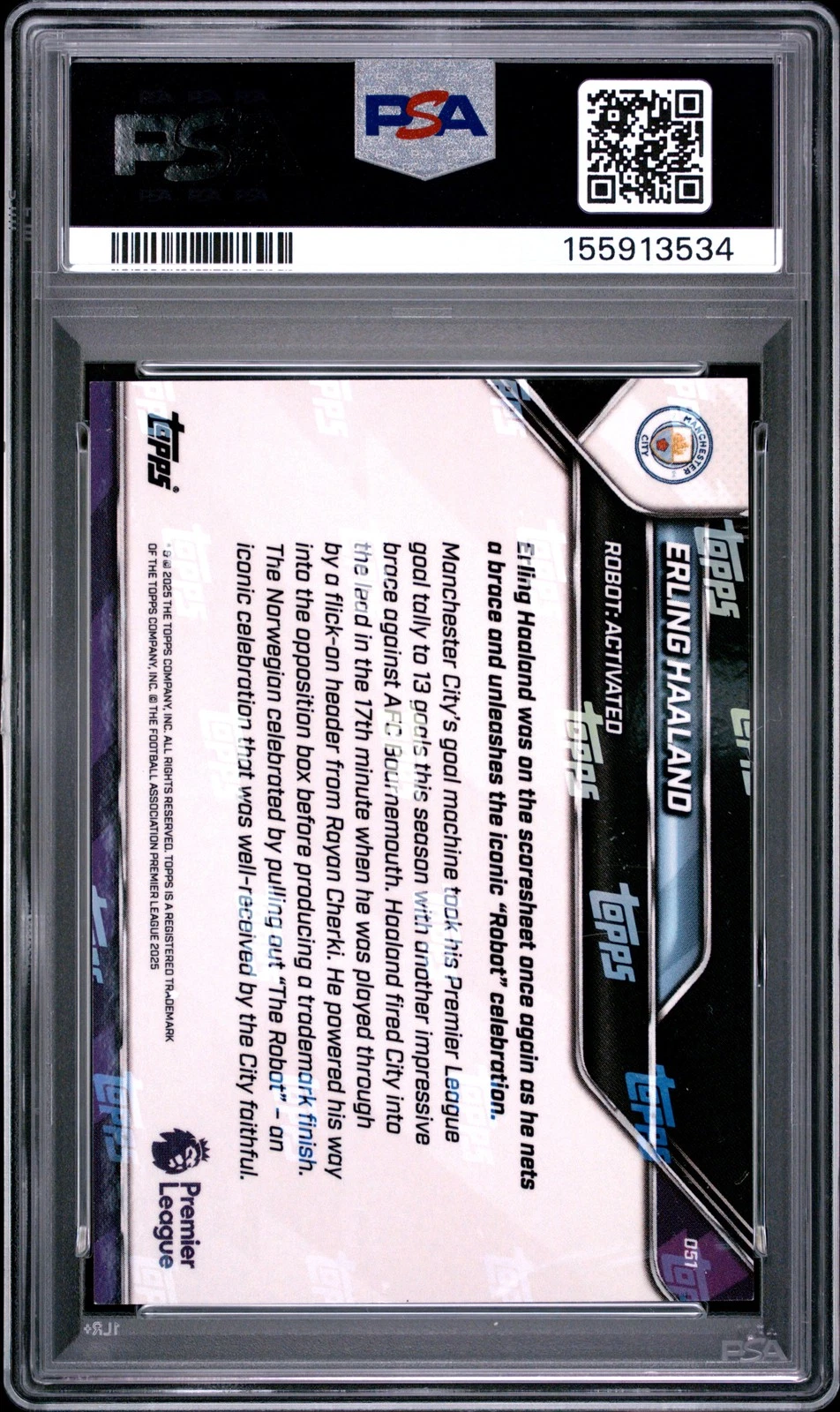 Haaland Topps Now Premier League Red Foil PSA 10 reverse view showing PSA label