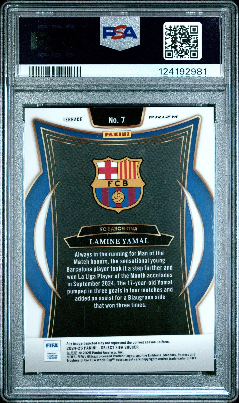 Lamine Yamal Select FIFA Ice PSA 10 reverse view