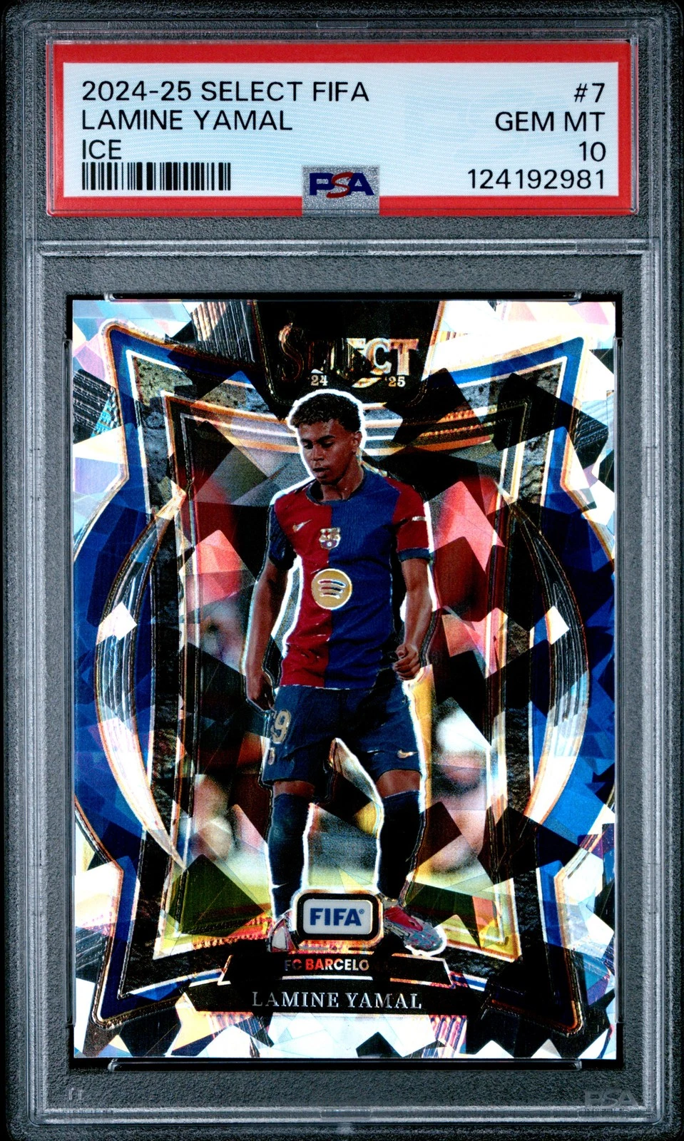 2024-25 Panini Select FIFA #7 Lamine Yamal Ice Prizm PSA 10 front view
