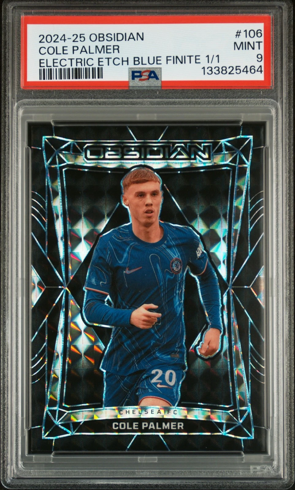 2024-25 Panini Obsidian #106 Cole Palmer Electric Etch Blue Finite 1/1 PSA 9 front view