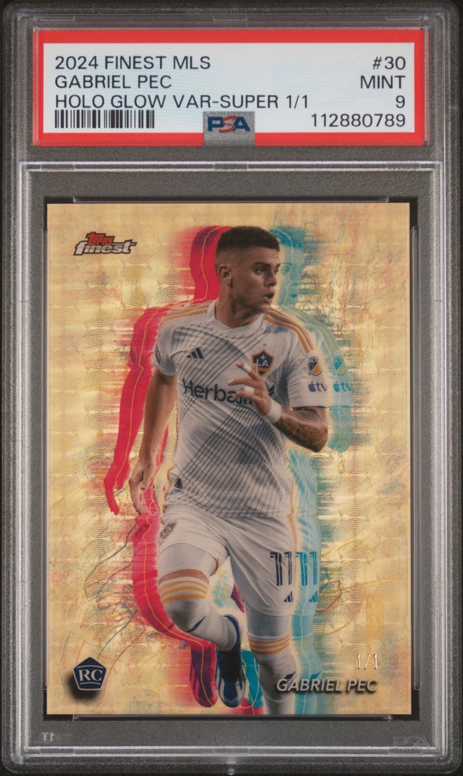 2024 Topps Finest MLS Gabriel Pec Hologlow SuperFractor 1/1 PSA 9 front view